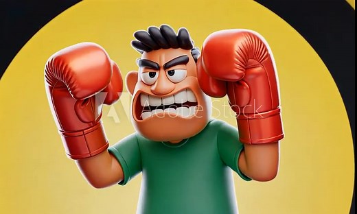 Animated Boxer with Red Gloves and Fierce Expression in 3D Art Style