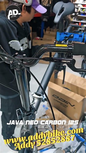 Java Neo Full Carbon 16" 暗黑灰 + 升級三刀 碳纖輪組Odin ! 😍 #addybike #java neo