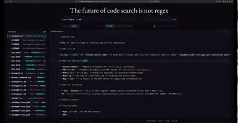 THE FUTURE OF CODE SEARCH IS NOT REGEX.SOMEONE BUILT FAST, ACCURATE, INDEX-FREE CODE SEARCH & DEMOED IT LIVE ON THE LEAKED CLAUDE CODE SOURCES, LINUX KERNEL 100K FILES, & CHROMIUM REPO 500K FILES.NO INDEX. NO REGEX. CORRECT RESULTS.