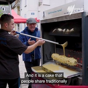 This French cake cooked on a spit is just the beginning... Taste le Tour with Gabriel Gaté airs every night from Sat 7 July on SBS. http://bit.ly/takeusontour | SBS Food