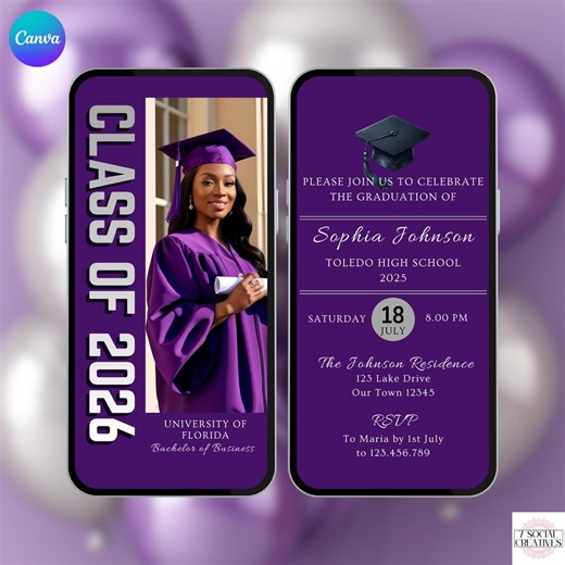 Purple Class of 2026 Graduation Party Invitation. Digital Boys Girls Grad Celebration Invite. High School or College Graduate Evite Template - Etsy