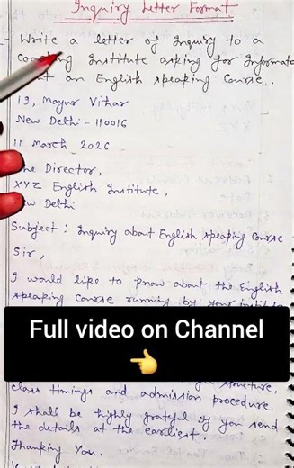 Inquiry Letter Writing | Format + Example | CBSE Board & SSC Exams 🤩📚 #fyp #viral #shorts #short
