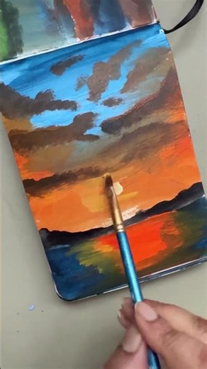 10-Minute Sunset Painting Challenge ⏱️🌅 #Shorts#PaintingChallenge#SpeedPainting#sunsetpainting
