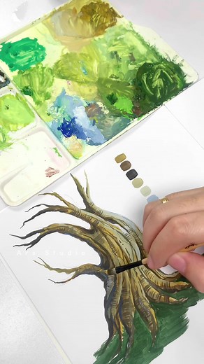 How to Paint Tree Trunk with Gouache | Painting Tutorial