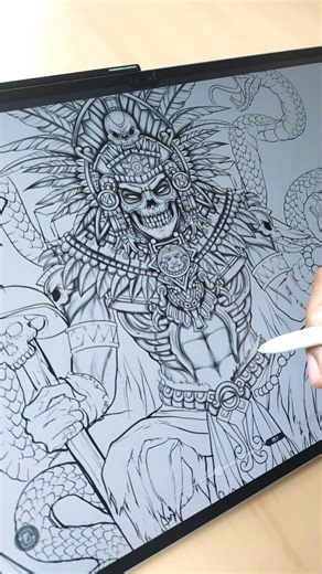 💥Proceso grisalla para ilustración a color, diseño para playera.✌️💀 . . . #drawingfortattoo #tattoodesıgn #mictlantecuhtli #dibujodigital🎨 #ArteAncestral #artemexicano🇲🇽 #drawdrawdraw #diseñoplayeras #galaxytab | Omar Ramos