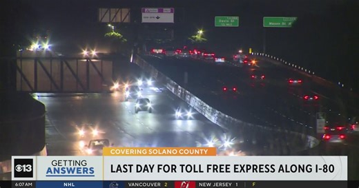 Monday is last day for toll free express lane on I-80 in Solano County