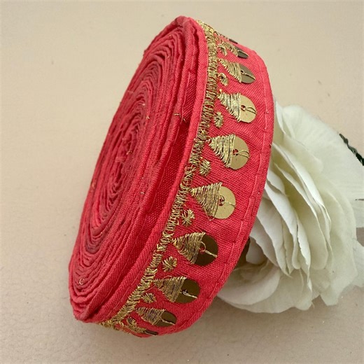 Red Gold Gota Patti Lace Trim Ethnic Saree Dupatta Border – 9 Yard Roll - Etsy