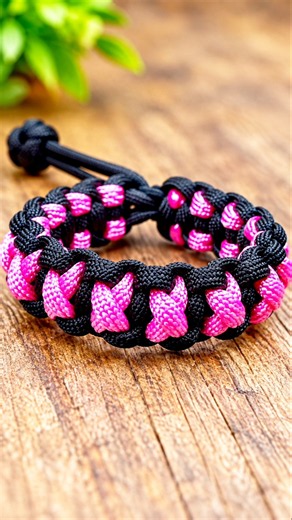 DIY Pink & Black Paracord Bracelet 🩷🖤 #Shorts