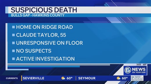'Suspicious' death of 55-year-old man in Hawkins County under investigation