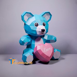 Papercraft Teddy Bear 3D SVG, Studio, PDF Template - DIY Low Poly Paper Craft Teddy Bear With Heart for Valentines Day - Etsy