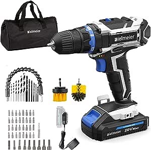 20V MAX Lithium Ion Cordless Drill, Electric Drill Kit for Home Jobs, Power Drill Set with Variable Speed, LED and 58pcs Drill Bits Accessories (BCKD-58)