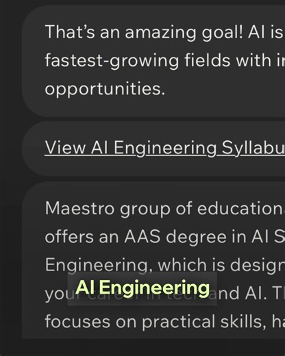 Maestro – The AI University offers the world's first AI-native education. Designed for tomorrow's job market. Earn your fully accredited degree with $0 out of your pocket in future-proof fields like AI Engineering. Why you'll succeed here: • Learn from AI itself, not outdated textbooks • 24/7 AI tutoring • Zero tuition with 100% scholarship • Start within weeks, not semesters • Unlimited career support • Graduate job-ready with real-world skills Traditional education teaches what's been done bef