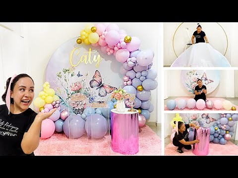 Como Hacer un Arco de Globos e instalarlo en un Panel Circular🦋🌸Decoración para cumpleaños🌺