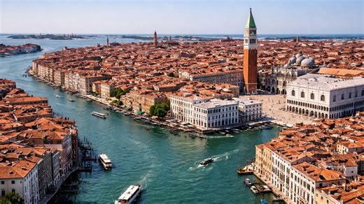 Venice from above and its famous Grand Canal