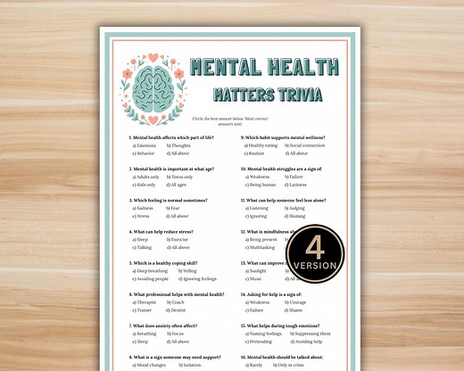 Mental Health Matters Trivia Game, Printable Mental Wellness Quiz With Answers, Mindfulness, Self-care Awareness Game for Adults, Teens - Etsy