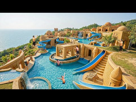 180 Days Building Luxury Clay Water Palace on Dangerous Ocean Cliff with Pools Using Primitive Tools