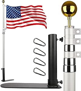 20FT Tailgate Flag Pole Package with Heavy Duty Tire Mount, Portable Tailgaters Flagpole Kit with Dual Mounting Options, Black