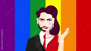 LGBTQ Transgender man with beard drag queen animation 4k, men dressed as a women cartoon animation