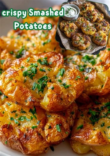 These crispy Smashed Potatoes are golden on the outside, tender and fluffy on the inside and are the perfect side dish for dinner tonight! 🥔 Crispy Smashed Potatoes Ingredients 2 lbs small Yukon Gold or baby red potatoes 1/4 cup olive oil 1/2 teaspoon garlic powder 1/2 teaspoon dried rosemary or thyme Salt and black pepper to taste 2 tablespoons chopped fresh parsley (optional, for garnish) Instructions Boil the Potatoes: Place the potatoes in a large pot and cover them with cold, salted water.