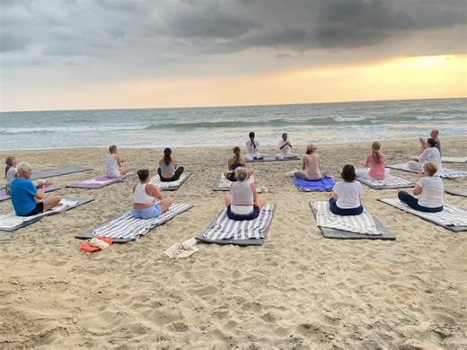 Nattika Beach Ayurveda Resort on Instagram: "“Serenity by the Sea: A Beach Yoga Experience” We recently hosted a beach yoga session for our guests, and it was an incredible experience. The calming sound of the waves, the warm sand beneath our feet, and the fresh ocean breeze created the perfect environment for relaxation and mindfulness. Our guests thoroughly enjoyed the session, embracing the peaceful setting while stretching and unwinding. #godsowncountry #ayurvedalifestyle #yogaclass #nattika