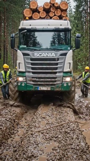 Heavy Logging Truck Struggling Through Deep Forest Mud #shorts #truck #viral