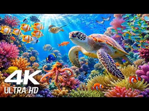 Relaxing Music to Relieve Stress 4K Sea Animals ♫ ☆ NO ADS ☆ Mind, Body 🐬 Soothing music for nerves
