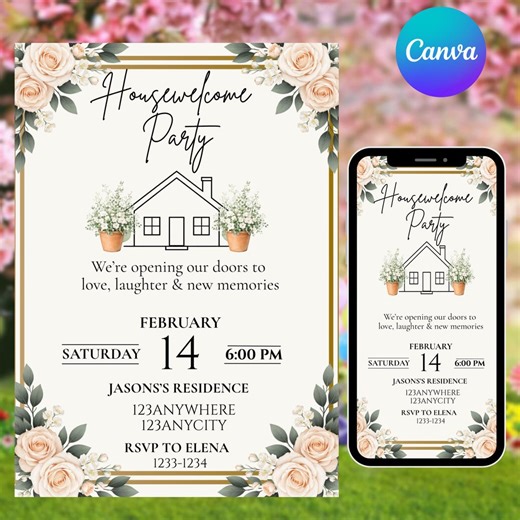 Housewarming Invitation Template Canva, New Home Party Invite, Editable Open House Invitation, DIY Text, Instant Download - Etsy