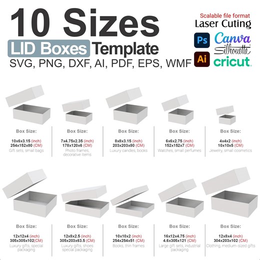 DIY Lid Box Template Bundle: Printable Gift & Shipping Box (SVG, PNG) - Etsy