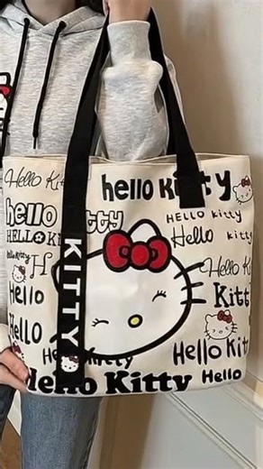 Kawaii Hello Kitty Canvas Tote Bag Large Capacity Flannel Shoulder Handbag #shortvideo