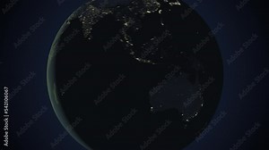 Seamless looping animation of the earth at night zooming in to the 3d map of Tonga with the capital and the biggest cites in 4K resolution