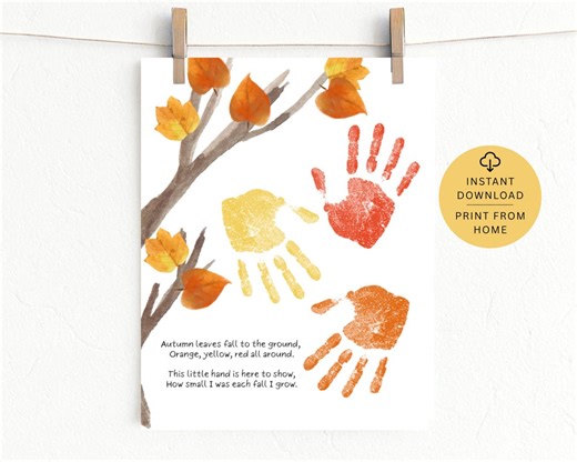 Fall Leaves Handprint Art Printable, Preschool Fall Craft, Thanksgiving Craft, Toddler Fall Activity, Autumn Preschool Poem, Handprint Tree - Etsy