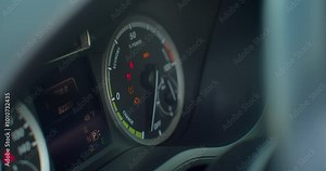 Car dashboard during start engin. Starting electric car Dashboard.