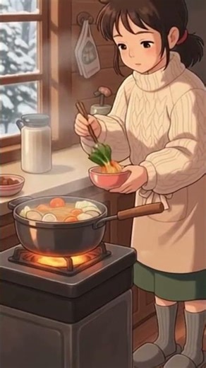 Snowy Night Hotpot ❄️🍲 Cozy Cabin Cooking | Ghibli Style Relaxing Animation