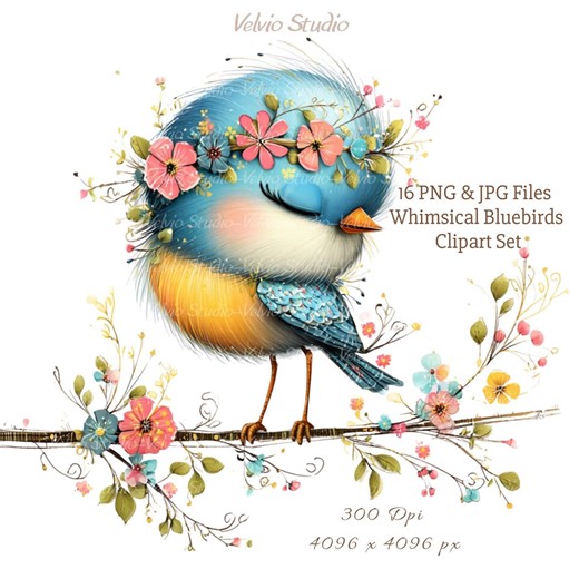 Whimsical Bluebirds Clipart Set: Spring Illustrations, 16 PNG & JPG Files (digital Printable) - Etsy
