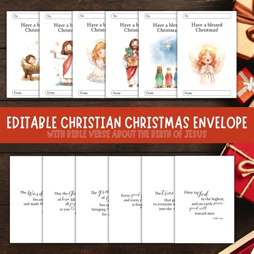 6 Canva Editable Christian Christmas Money Envelope With Bible Verses (free Printable PDF Version) - Etsy
