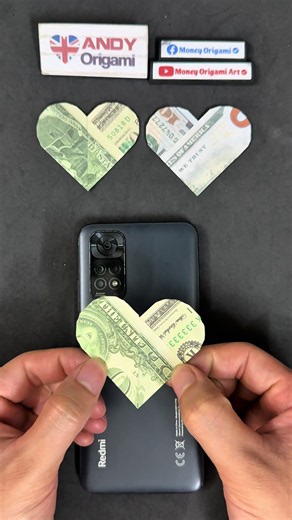Easy heart dollar bill origami tutorial #origami #andyorigami #easyorigami #moneyorigami #giftidea