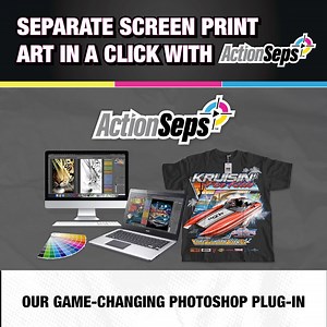 Mikey Designs & Silk Screen on Instagram: "🎨 Separate screen print art with a click and learn how to print full-color images effortlessly using ActionSeps™. Perfect for both simple spot color jobs and simulated process full-color prints. Our plugin simplifies art separation while our training course reveals secret tricks for professional-grade prints. 🖨️ Also included is ActionRIP™ for easy conversion of separations into halftones, no separate RIP software needed. 👥 As an ActionSeps™ Member, 