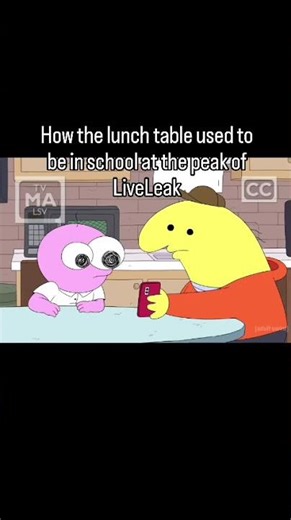 me at the table and a friend shows me a LiveLeak video #smilingfriends #smilingfriendsadultswim #as