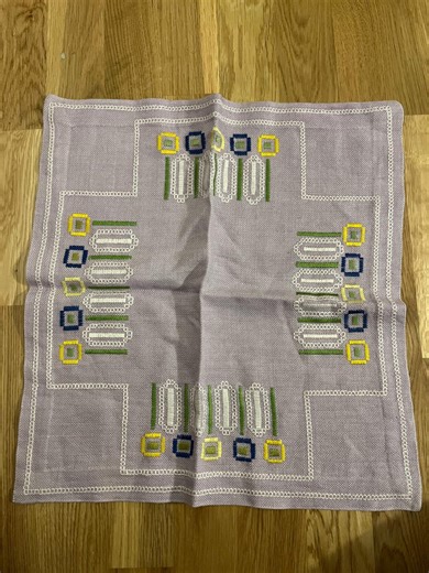 Vintage Hand Embroidered Linen Doily | Geometric Floral Needlework | Mid Century Table Decor - Etsy