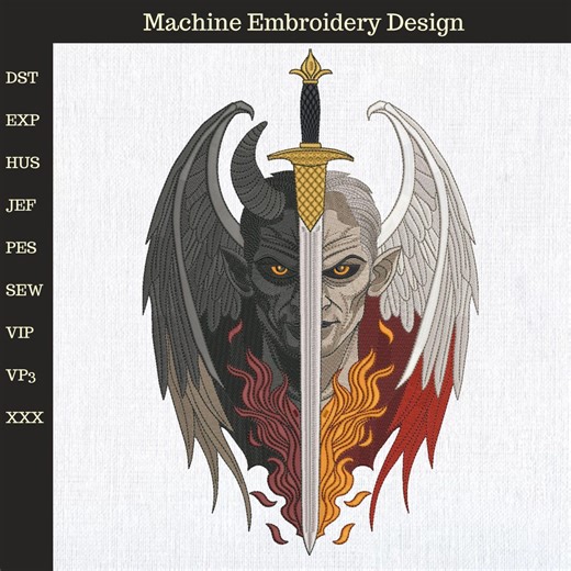 Angel and Demon Machine Embroidery Design, Spiritual Mystical Gothic Embroidery File, 8 Sizes, Instant Download - Etsy