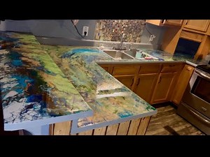 Acrylic paint pour countertop with epoxy resin tutorial