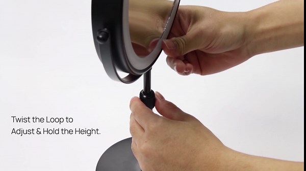 OMIRO 1X/10X Makeup Mirror with Lights,8.5 Inches Double Sided Vanity Mirror with Height-Adjustable Stand,Magnifying Mirror with 3 Color Light (Black)