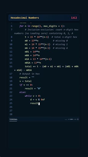 Project Euler #162: Hexadecimal Numbers | Python #coding #python #programming