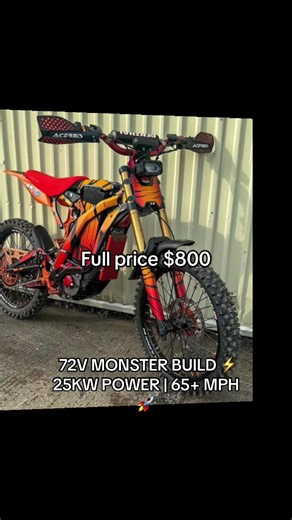 72V MONSTER BUILD ⚡️ 25KW POWER | 65 MPH 🚀 Fully built Sur-Ron Light Bee X 🖤 Nike TN Kit Edition 👟🔥 🔋 72V 62AH ⚡ Sotion Controller Sotion Motor 🛞 19” SM PROS 🦊 FOX 40S KASHIMA 🛑 Tech 3 V4s 220mm Rotors 🔧 Warp 9 Setup Renthal CR500 Bars 💺 Upgraded Seat Riser Kit 💪 650lb Spring 🔥 Dual Rotor Upgraded Brake Lines 🏁 Forta Tyres Built different. Loud. Fast. Clean. Serious buyers only. 💰 $800 📩 DM READY BUYERS #surron #surronlbx #surronbuild #lightbeex #72v