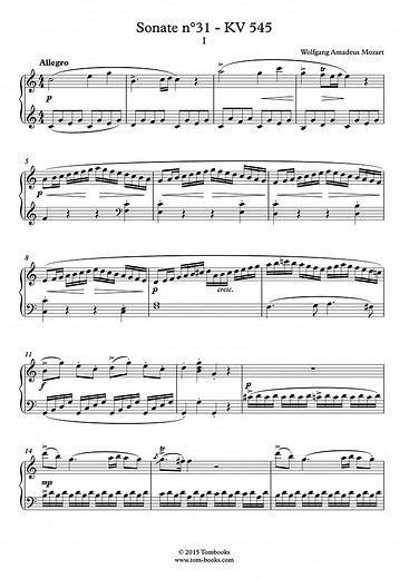 Piano Sonata No. 16 in C major 'Sonata semplice', K.545 - I. Allegro (Mozart Wolfgang Amadeus) - Piano Sheet Music