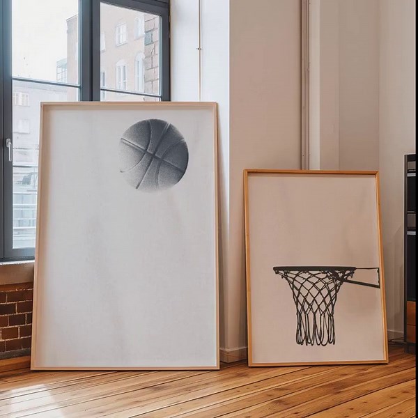 Basketball Hoop Set of 2 Digital Download | Minimalist Grainy Sports Wall Art Bundle