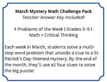 March Mystery Math Challenge Pack | Problem of the Week  | Math Enrichment