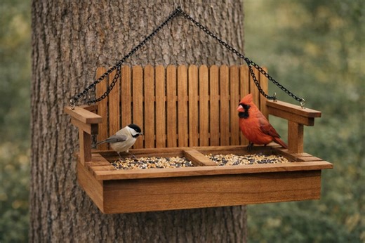 Hanging Porch Swing Bird Feeder | Wooden Outdoor Bird Feeder | Rustic Garden Decor | Handmade Backyard Gift - Etsy