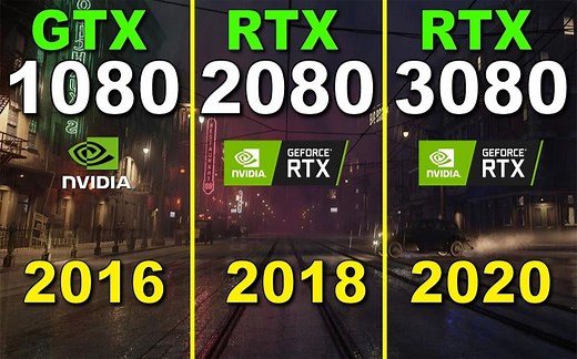 GTX 1080 vs RTX 2080 vs RTX 3080 显卡对比（1440P分辨率测试，CPU为i7-10700K） 1080P 60帧视频