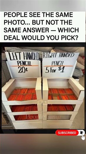 same photo. different answers. left: 20¢ each. right: 5 for $1. don't scroll without answering. 👇?
